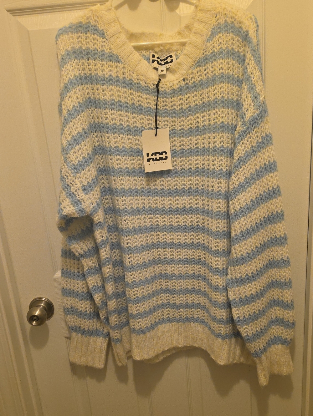 KBB Crewneck Cream and Light Blue Striped Sweater